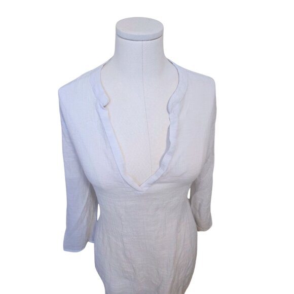 White Linen Style Top Long Sleeve Sheer V Neck Floral Lace Tunic Boho Sz XL - Picture 6 of 9